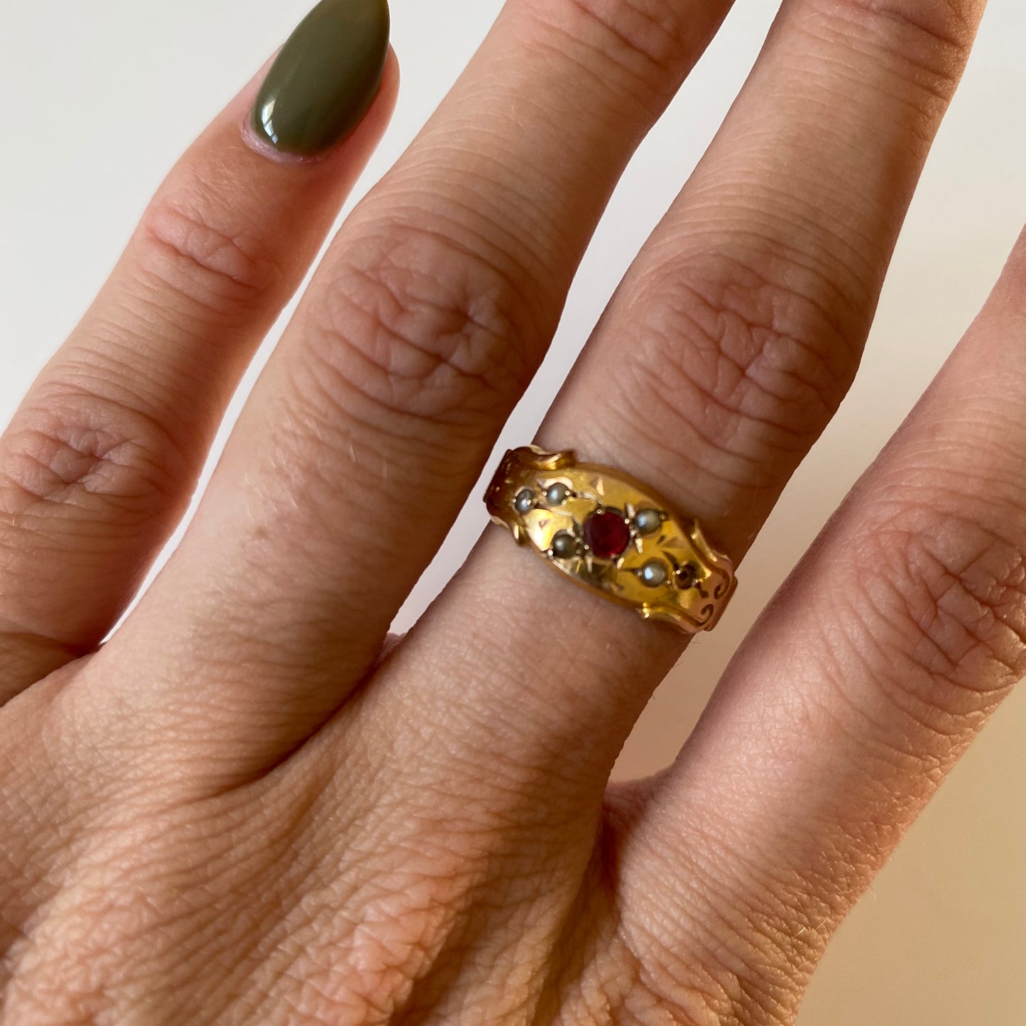 9k victorian ruby and pearl ring