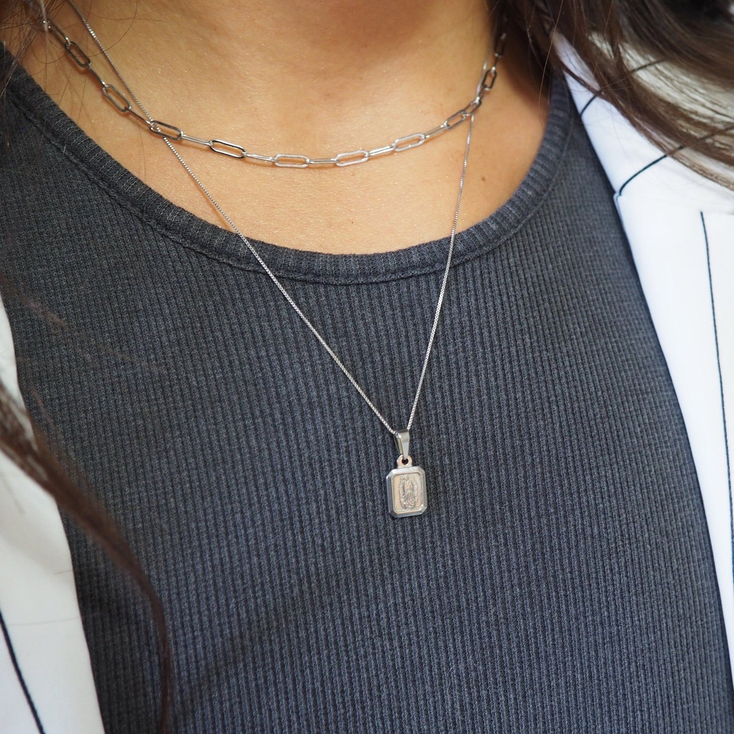rhodium mother necklace on