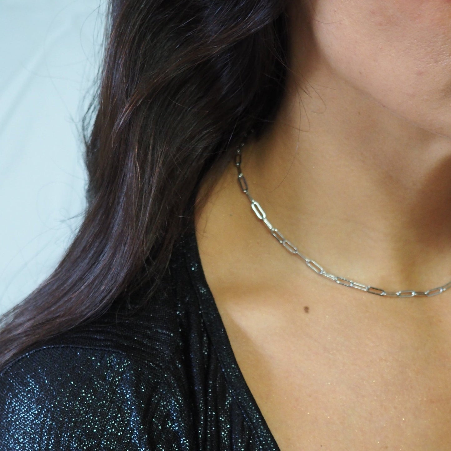 rhodium paperclip choker on