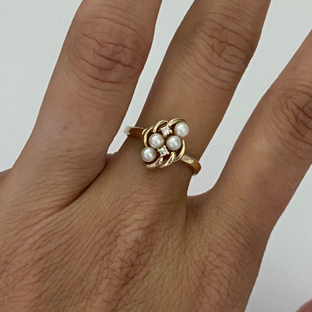 Pearl and sales diamond cluster ring