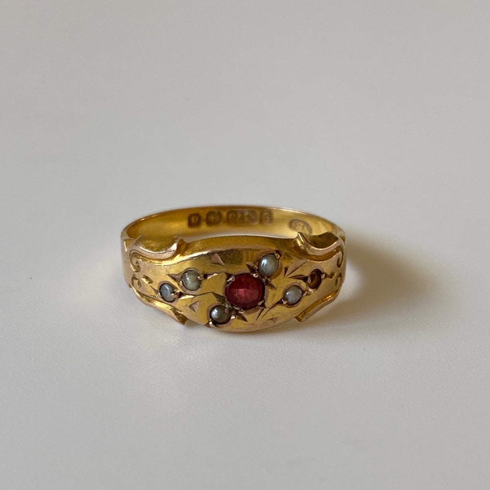 
                  
                    9k victorian ruby and pearl ring
                  
                